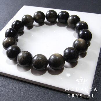 [beads583]ゴールドシーンオプシディアン12mm ブレスレット 16粒の画像