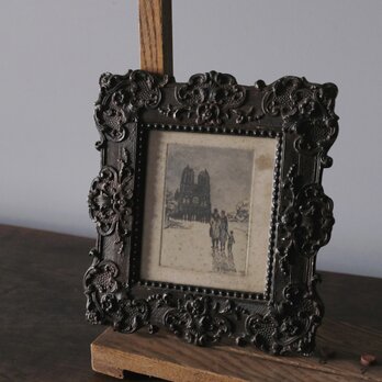 パリ冬景色 版画額装品 板ガラス付き  h20.5cm フランス アンティーク 0501634の画像