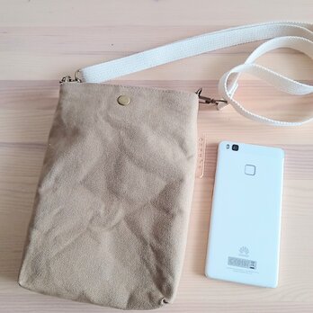 パラフィン加工帆布のスマホショルダーバッグ　《ベージュ》の画像