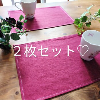 ランチョンマット♡アンティーク風ラミーリネン♡チェリーレッド♪２枚セットの画像