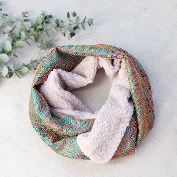 カンタ刺繍シルクとエコファーのねじりスヌード【Mix】の画像