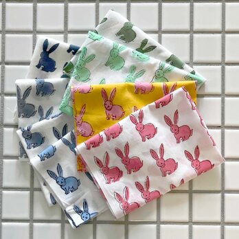 インド ブロックプリント生地 ミニカットクロス8枚セット うさぎ ファブリックラビットはぎれIF0168