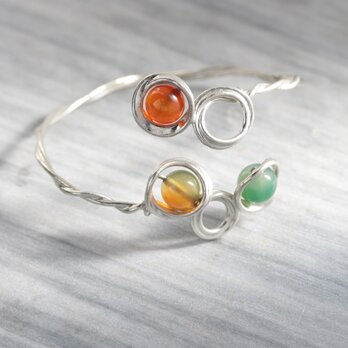 錫と天然石のバングル　ZAKALY　マルチカラーアゲート