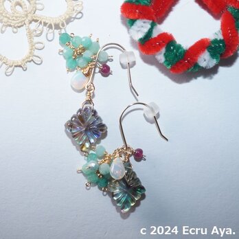 Noel*てまり飴*アバロンシェルとクリスタルのロゼンジの2wayのピアスの画像