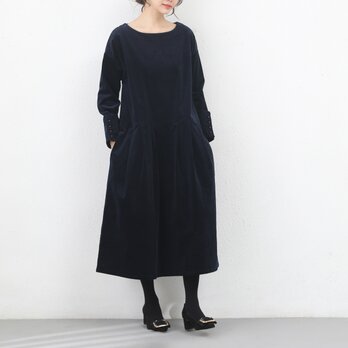 （即納）コーデュロイ　タック　ゆったり　ワンピース・ネイビー　♪オーダーサイズ可の画像