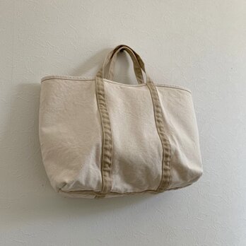 受注制作】帆布　BASIC TOTE(M)  生成り×アイボリーの画像