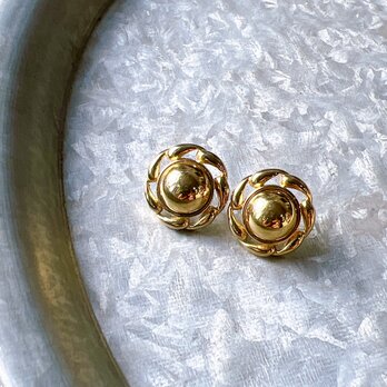 P545- ヴィンテージピアス U.S.A. 1980s Gold Tone Flower Pierced Earringの画像
