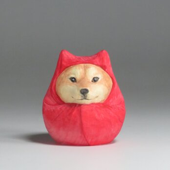 木彫り だるま柴犬　犬仏2411の画像