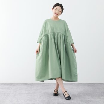 大人のかわいい　コットン100％　ふんわり　ゆったり　キャザー　ロングワンピース　♪オーダーサイズ可の画像
