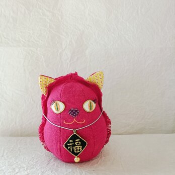 福招き　猫だるま　（ピンク）の画像