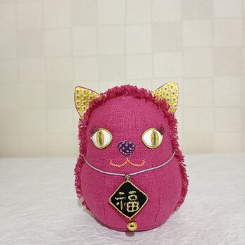 福招き　猫だるま　（ピンク）