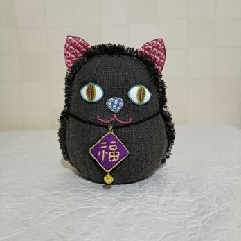 福招き　猫だるま　（藍墨）