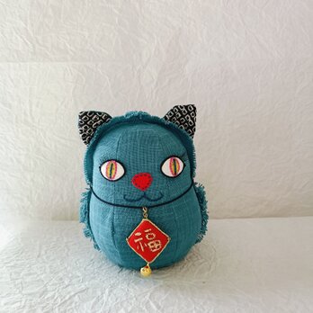 福招き　猫だるま　（水あさぎ）の画像
