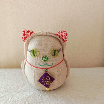 福招き　猫だるま　（しろねり）の画像