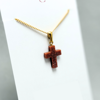 ラス1 15×12 ゴールドサンドストーン/茶金石  K18GP 天然石ネックレス - Luminous Cross Mの画像
