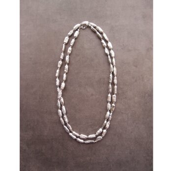 【SV】Stick Pearl Long Necklace ／スティックパール ロングネックレス（Gray）の画像