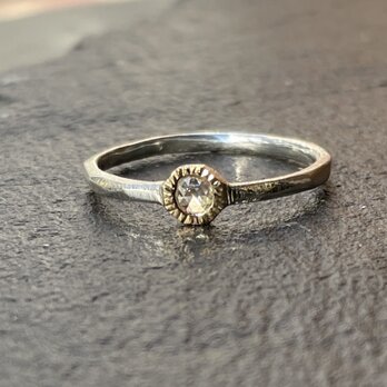 クリアー　ダイヤモンド　ローズカット3㎜　K18×SV925　伏せ込み留　コンビリング