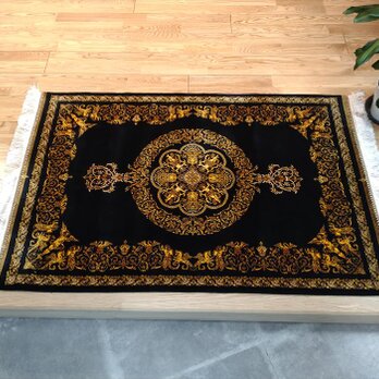 ペルシャ絨毯　カシャーン産　ネイアブリシャム　マット大　120x80cm　Black　&　GOLDの画像