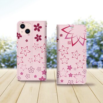帯なし iPhone 手帳型スマホケース （カメラ穴あり/はめ込みタイプ）【さくら花】の画像