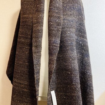 wool 100% 手織りツィードブランケット・shrow ＊ brown＊の画像