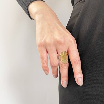 サージカルステンレス 316L オーバルエンブレム 金属アレルギー対応 ステンレスリング オープンリング【str100-GD】の画像