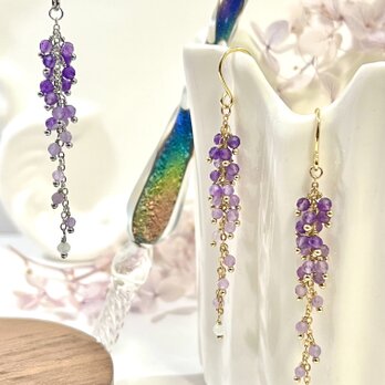 グラデーションカラー藤の花  2色選択可能ピアス〈パーツ変更可能〉【1本ガラスペン貰える】の画像
