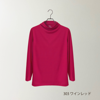 【レディース】C ボトルネック メリノウールTシャツ 長袖 （303ワインレッド Mサイズ)の画像