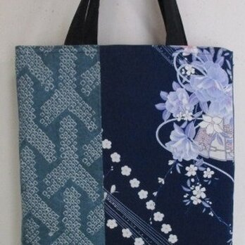 ８０８３　絞りの羽織と花柄の振袖で作った手提げ袋　　＃送料無料の画像