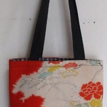 ８０８４　花柄の着物で作った手提げ袋　＃送料無料　の画像