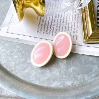 PA261-【 AVON 】エイボン・ヴィンテージピアス 1980s Pink and White Wavy Luciteの画像