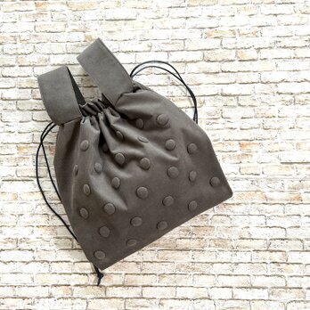 水玉 コーデュロイ 軽量 巾着BAG／秋冬／チャコールグレーの画像