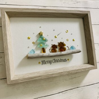 シーグラスアート インテリア雑貨 クリスマスツリー 星に願いを 猫ペアシルエット 置物 北欧ガラス細工 贈り物 プレゼントの画像