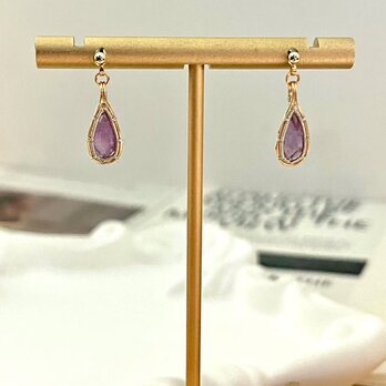 手編みワイヤーアメジストピアス/イヤリング　〈パーツ変更可能〉の画像
