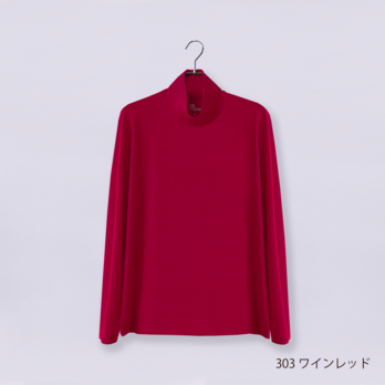 【ユニセックス】C ハイネック メリノウールTシャツ 長袖　（303ワインレッド　LLサイズ)の画像