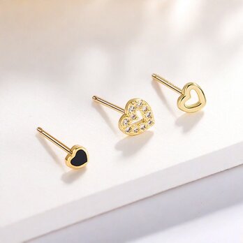 ピアス 3点セット ハート 透かし アシンメトリーの画像