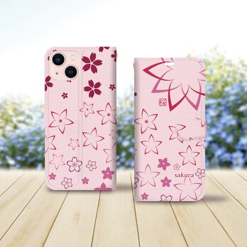 iPhone専用手帳型スマホケース （カメラ穴あり/はめ込み式/スタンド機能付き）【さくら花】の画像