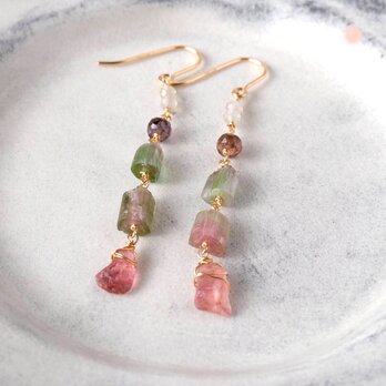 【★SALE】原石トルマリンのロングピアス（ラフトルマリン付き）・イヤリング変更可
