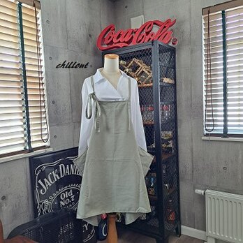 【sale】【背中がかわいい】エプロンドレス：コットン：ピスタチオ【0720】