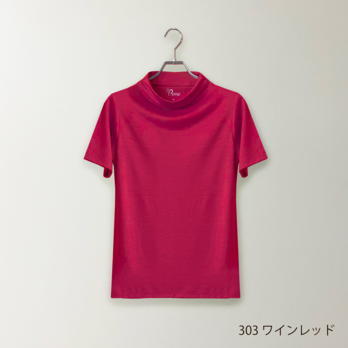 C ボトルネック メリノウール Tシャツ 半袖（303ワインレッド　Mサイズ）の画像