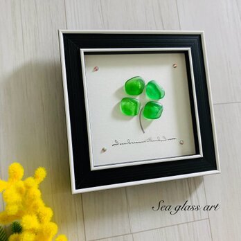 シーグラスアート 海の宝石 ガラス細工 四葉のクローバー インテリア雑貨 置物 観葉植物  北欧ガラス細工 贈り物 プレゼント