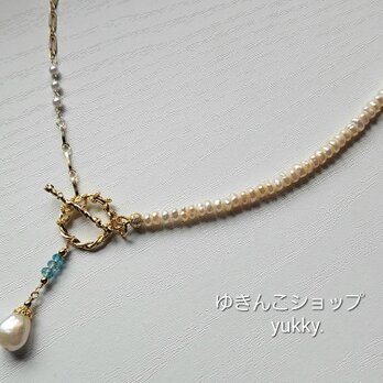 淡水パール✽ブルージルコン✽コンビチェーンネックレス★の画像