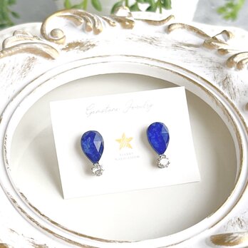 瑠璃の滴✧ラピスラズリピアス（ペアシェイプ）✧サージカルステンレス製の画像