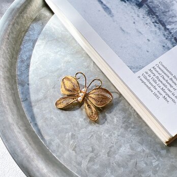 SCN9-【 NAPIER 】ネイピア・ヴィンテージブローチ　Butterfly motif gold toneの画像