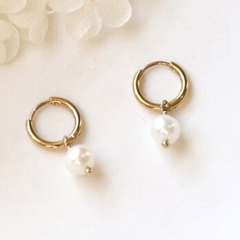 淡水パール 小さめ2Wayフープピアス｜ワンタッチ｜アレルギー対応｜サージカルステンレス — Bliss —