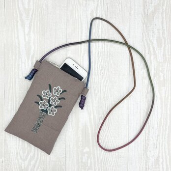 手刺繍スマホショルダー 花瓶の花5輪の画像