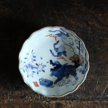 花唐草と獅子◆伊万里　染錦金彩膾皿　花唐草　青海波　深皿　骨董/antiques 幕末〜明治期【縁にアタリ#1】の画像
