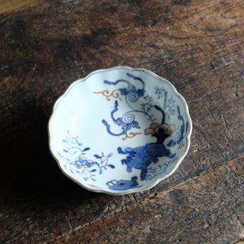 花唐草と獅子◆伊万里　染錦金彩膾皿　花唐草　青海波　深皿　骨董/antiques 幕末〜明治期【縁に削げ】の画像