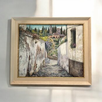 アルバイシンの路地から(スペイン、グラナダ 、油絵15号、原画、一点物)の画像