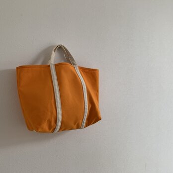 受注制作】帆布　BASIC TOTE(M)  みかんオレンジ×生成りの画像