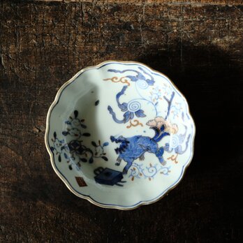 花唐草と獅子◆伊万里　染錦金彩膾皿　花唐草　青海波　深皿　骨董/antiques 幕末〜明治期【ひっつき多め】の画像